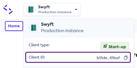 A fragment of the UI that displays the dropdown with client instances and current client details